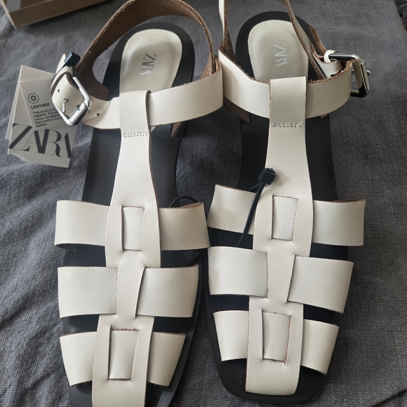 Zara Women's Black and Cream Fisherman Sandals With Heel Size 11 NWT - Picture 7 of 8